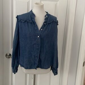 Jane + Delancey Ruffled Denim Button Down Long Sleeve Shirt